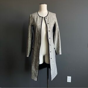 Thousand Yan Textured Long Jacket Leather Trim Minimalist Coat Quiet Luxury
